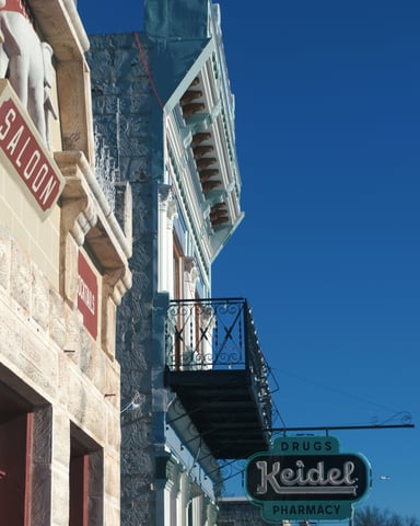 Historic Texas small town square storefronts